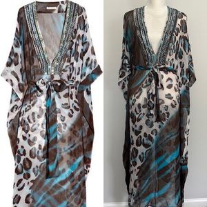 EUC!! Diane Von Furstenberg DVF Sheer Beaded Annushka Kaftan Maxi SMALL